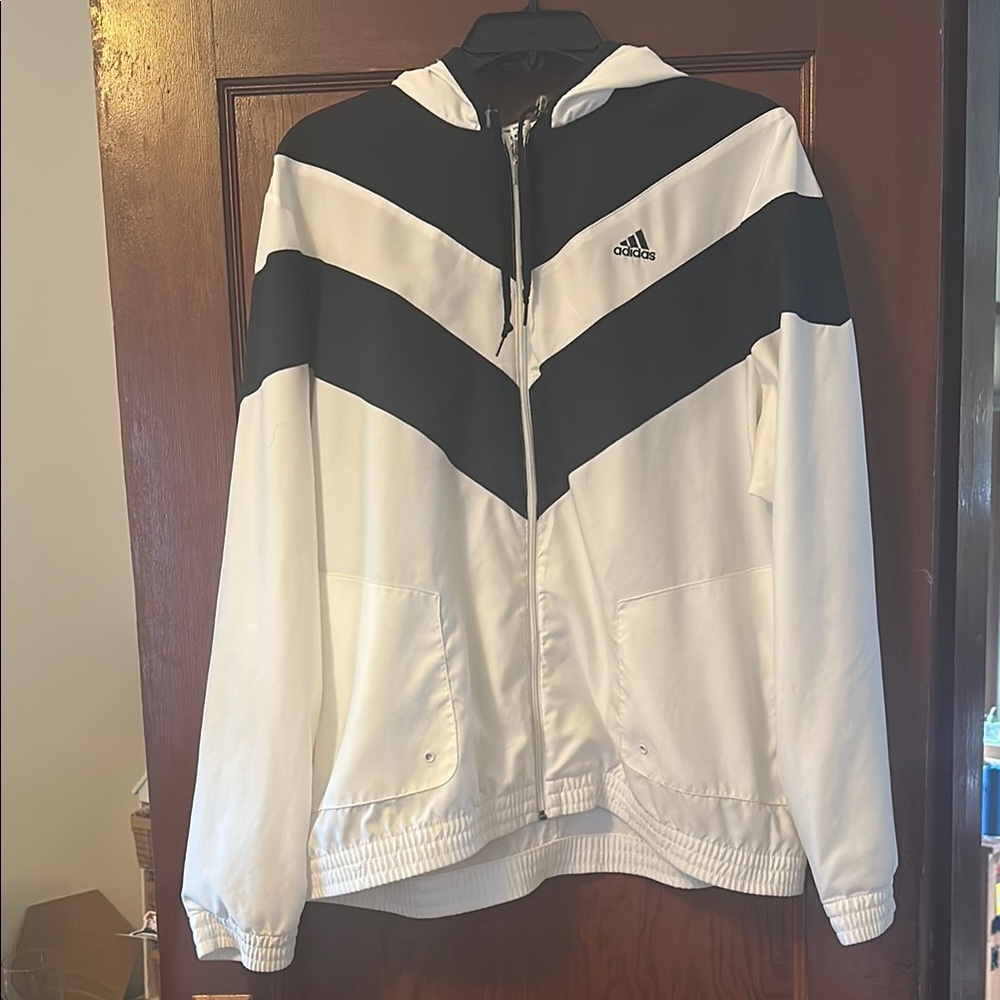 Adidas White and Black Hooded Jacket